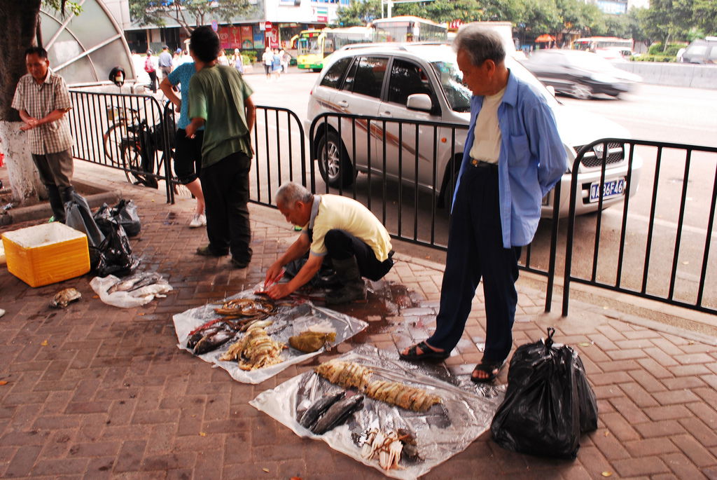 Venta callejera de pescado en Huang Sha, por David Esteban